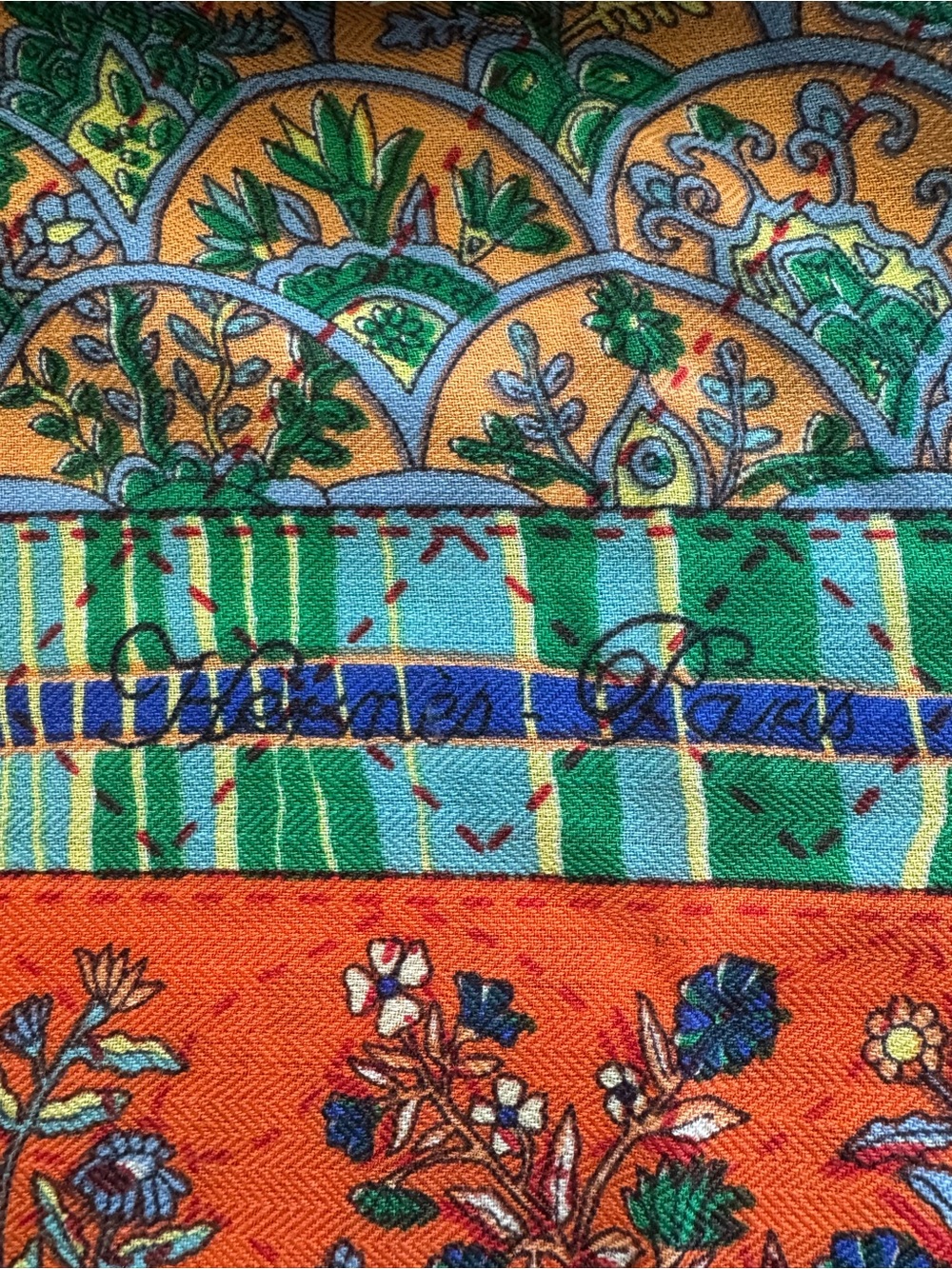 HERMES Multicolor Wool/Silk Blend Wrap Scarf - Picture 6 of 8